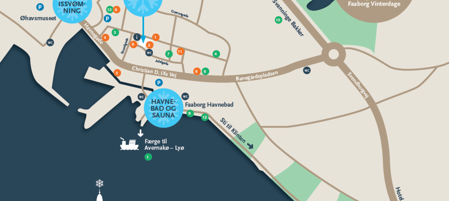 Bykort med placering af arrangementssteder under Faaborg Vinterdage 2024