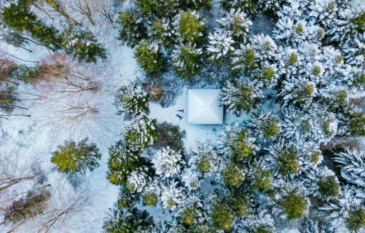 Dyreborg shelter i sne illustrer Faaborg Vinterdage